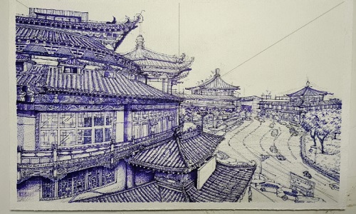 Outdoor-sketch-of-Xi‘an-ancient-city-wall